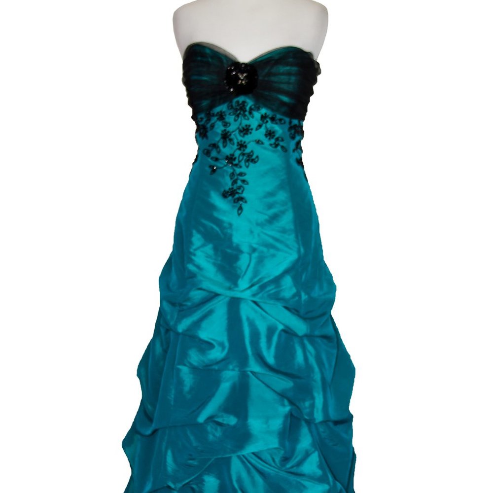 ONIX NITE  BeautifulTurquoise Beaded Dress Full length Ball Gala Formal Large 16